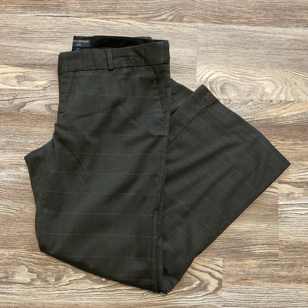 Banana Republic Factory Petite Martin Grey Plaid Wide Leg Trousers 14P